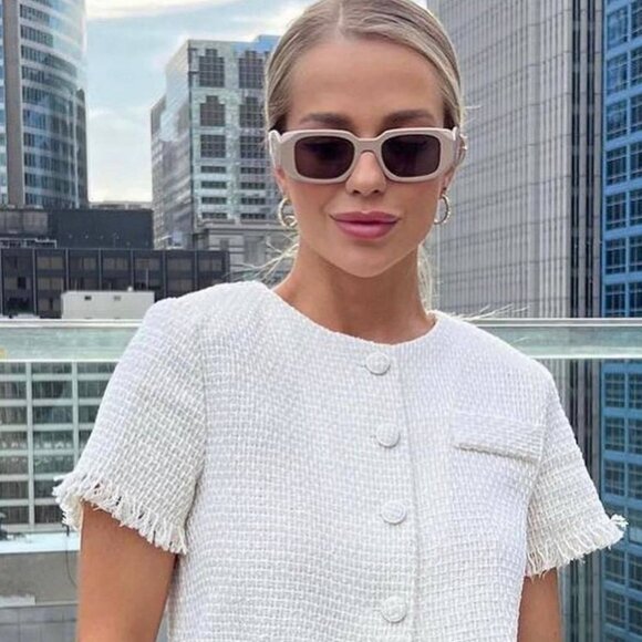 Prada PR17WS VYJ6X1 Sunglasses Powder Rectangle Frame, Purple Brown Lenses - Picture 8 of 13